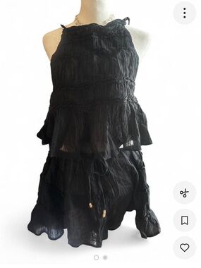 Free People Black Crinkled Halter Top & Drawstring Skirt Set